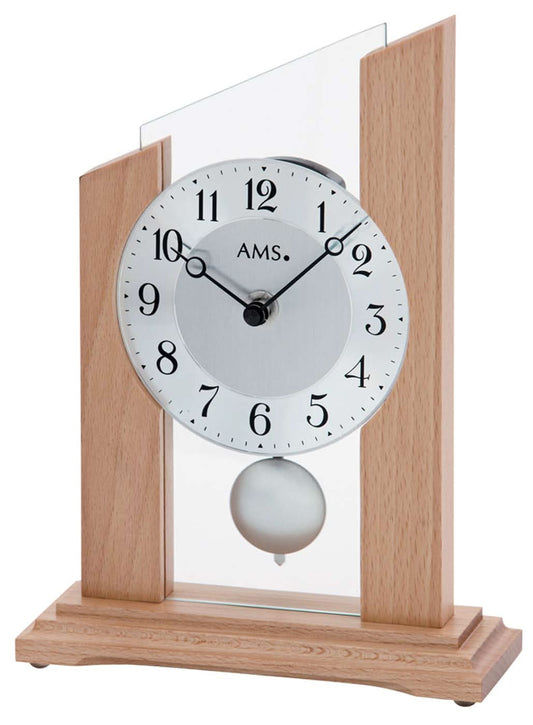 AMS Tischuhr 23x17x6 cm Holz • Präzise Quarztechnik • Zeitloses Design