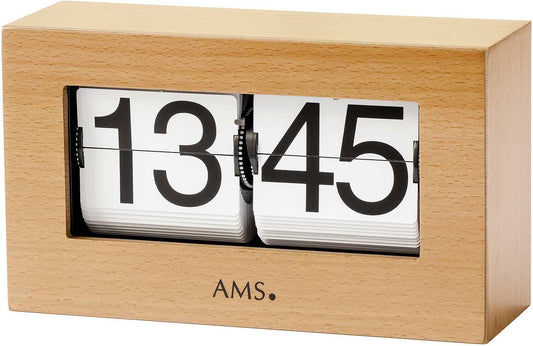 AMS Tischuhr 12x21x7 cm Holz • Präzises Quarzuhrwerk • Massives Buchenholz