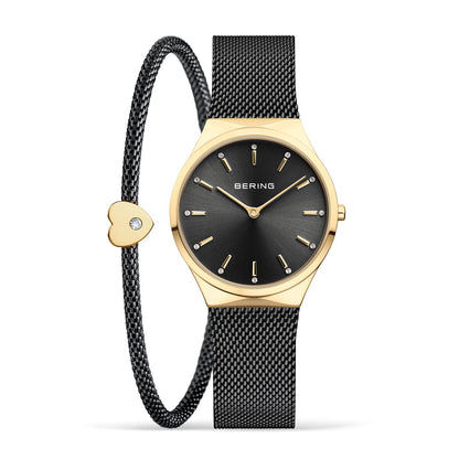 Bering Classic 12131-132-GWP Damenuhr Goldfarben • Saphirglas • Milanaise-Armband mit Charm-Armband