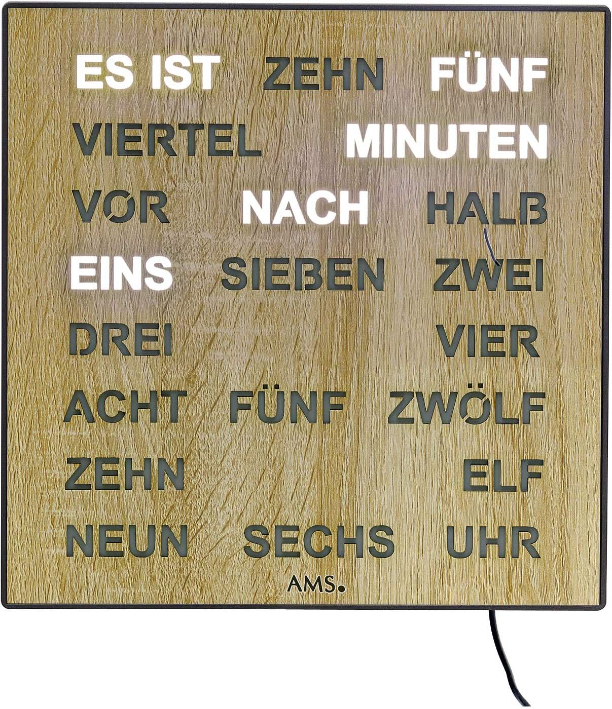AMS Tischuhr 28x28x4 cm Kunststoff • Digitale Wortanzeige • Modernes Design