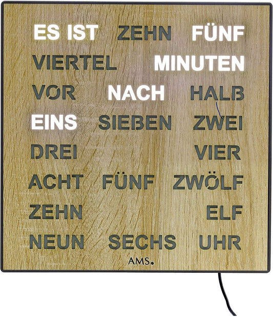 AMS Tischuhr 28x28x4 cm Kunststoff • Digitale Wortanzeige • Modernes Design