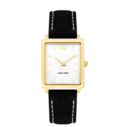 Danish Design Miami Stretch IV15Q1255 Damenuhr Silber/Gold • Rechteckiges Gehäuse • Lederarmband Schwarz
