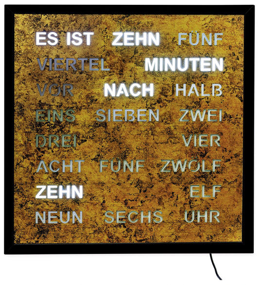 AMS Wall Clock 40x40x4 cm Wood/Metal • Precise Quartz Movement • Innovative Word Clock Design