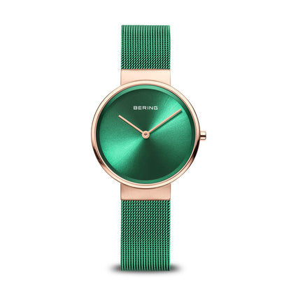 Bering Classic 14531-868 Damen Armbanduhr Grün • Milanaise-Armband • Saphirglas