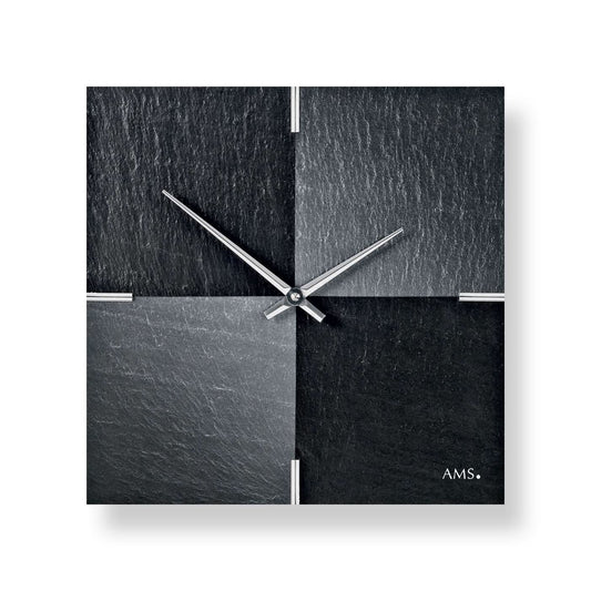 AMS Wanduhr 30x30x4 cm Schiefer • Lautloses Quarzwerk • Modernes Design