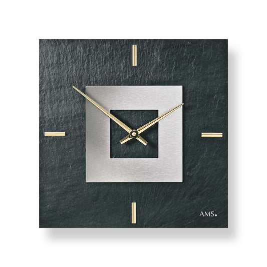 AMS Wanduhr 30x30x4 cm Stein • Lautloses Quarzwerk • Modernes Design