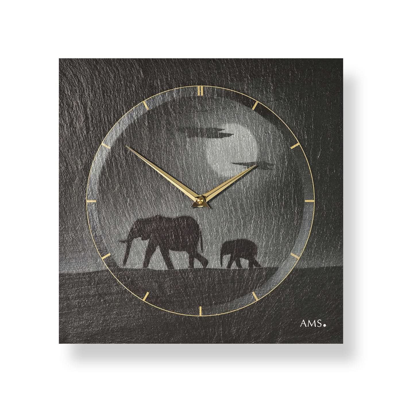 AMS Wanduhr 30x30x4 cm Stein • Geräuschloses Quarzwerk • Modernes Design