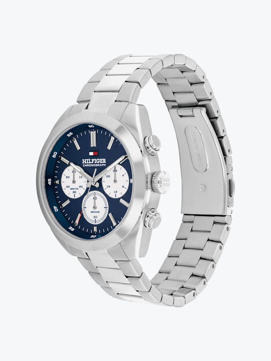 Tommy Hilfiger Hudson 1710722 Herren Armbanduhr Stahlblau • Edelstahlgehäuse • Push-Button Faltschließe