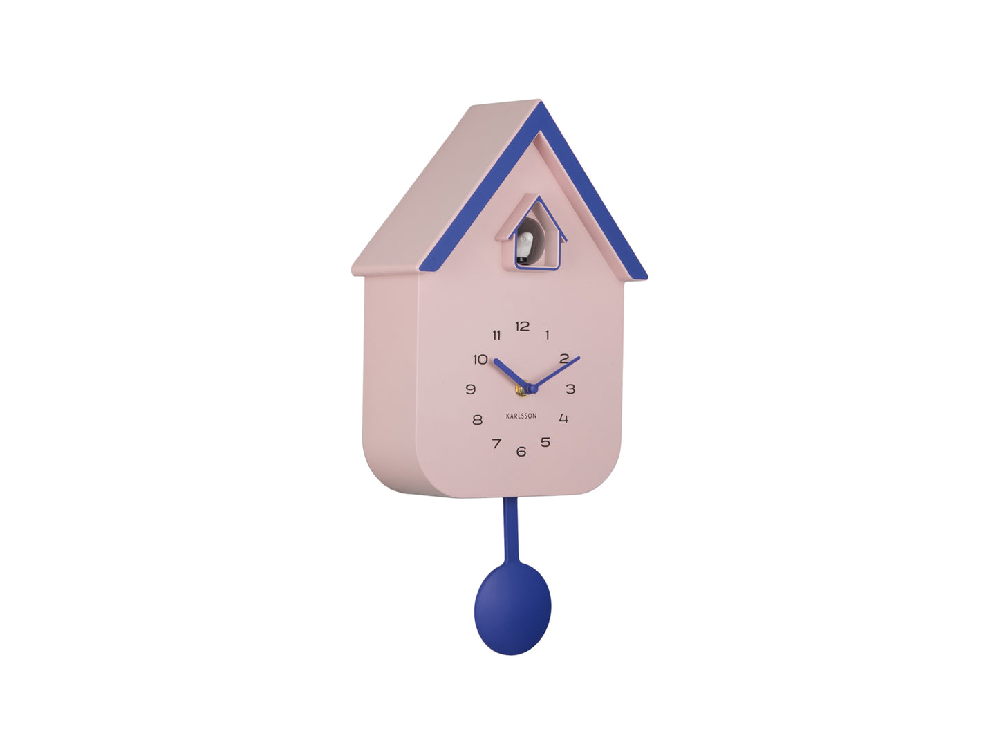 Karlsson Dupla Color Cuckoo KA6081LP Wanduhr Softpink & Kobaltblau • Kuckucksruf stündlich • Klassisches Pendel