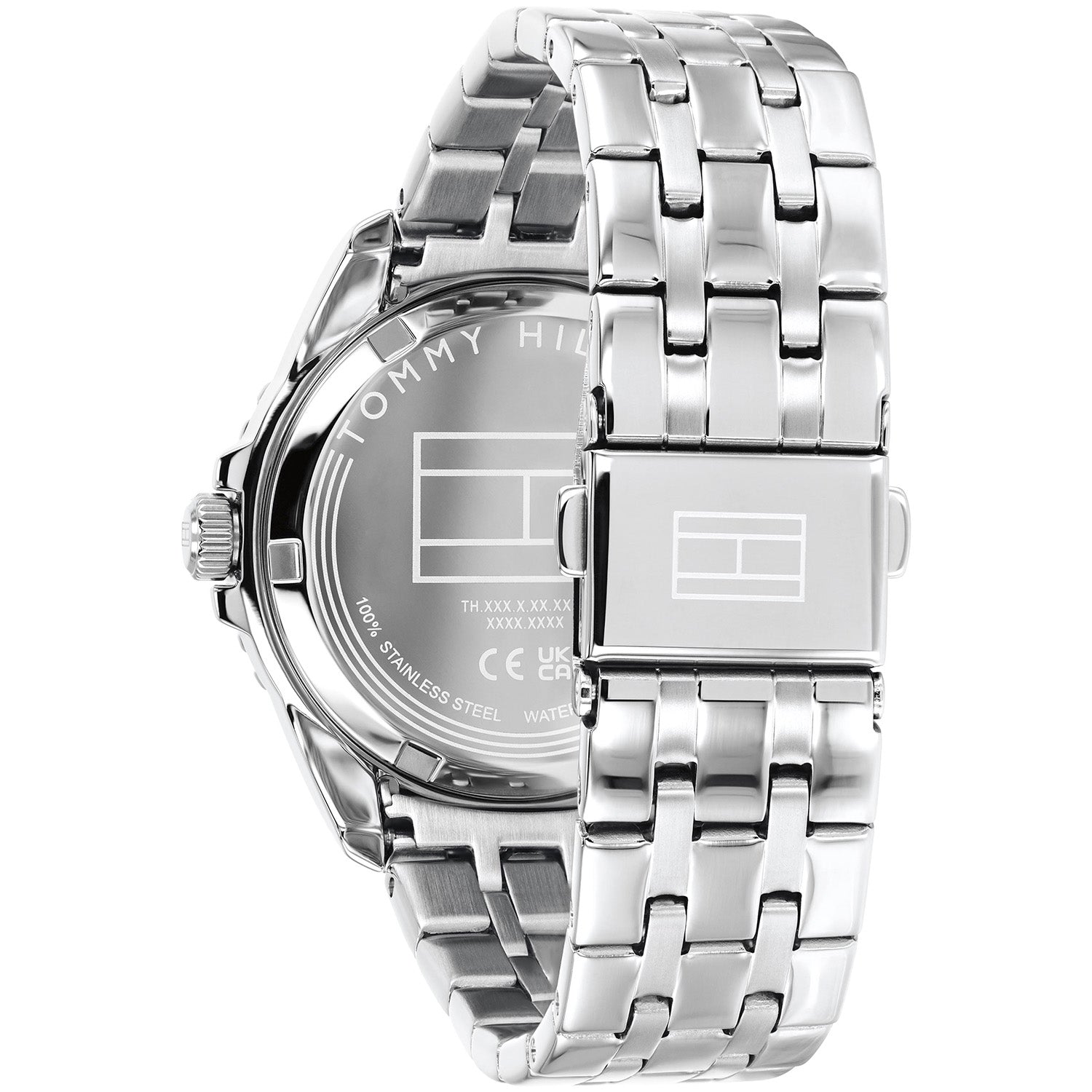 Tommy Hilfiger Jugendarmbanduhr Rückseite, Metallgehäuse mit Gravur