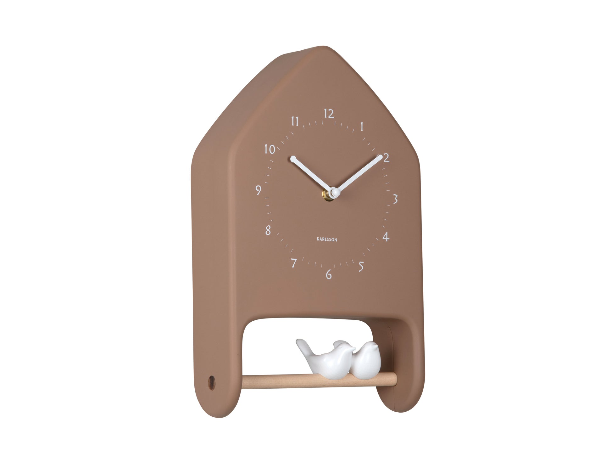 Karlsson Love Birds KA6130BR Wanduhr Mochabraun • Vogelgezwitscher zur vollen Stunde • Geräuschloses Sweep-Uhrwerk