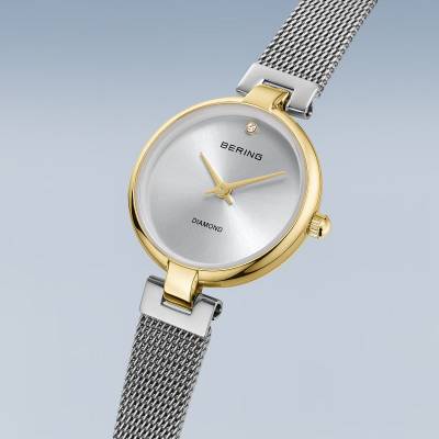 Bering Classic 17724-010 Damenuhr Gold • Saphirglas mit echtem Diamant • Milanese-Armband, Bild 2