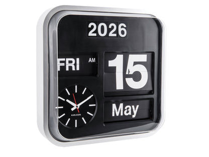 Karlsson Big Flip KA4202 Wanduhr Silber • Klappzahlen-Kalender • Retro-Design