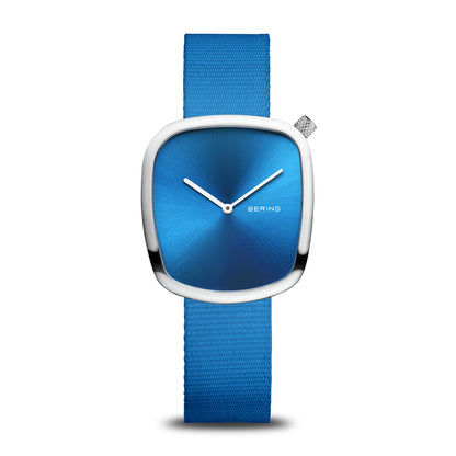 Bering Pebble 18034-308 Damenuhr Blau • Saphirglas • Slim-Design 6 mm