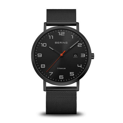 Bering Titanium 18640-122 Herren Armbanduhr Schwarz • Saphirglas • Milanaise-Armband