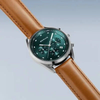 Bering 19240-508 Herrenuhr Chronograph Grün • Saphirglas • Braunes Kalbslederarmband, Bild 4