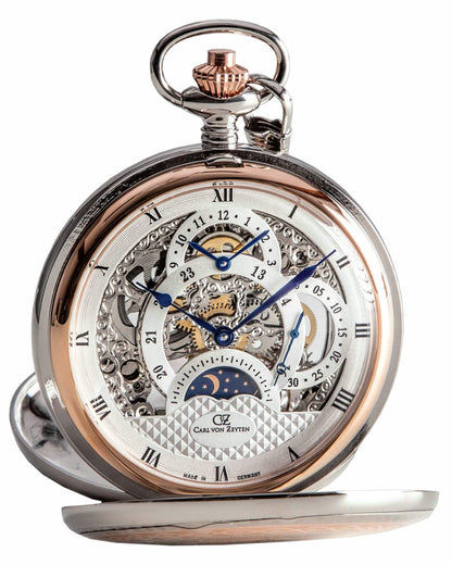 Carl von Zeyten Alb CVZ0040RSL Taschenuhr Bicolor Silber-Roségold • Handaufzug • Skelettiertes Uhrwerk