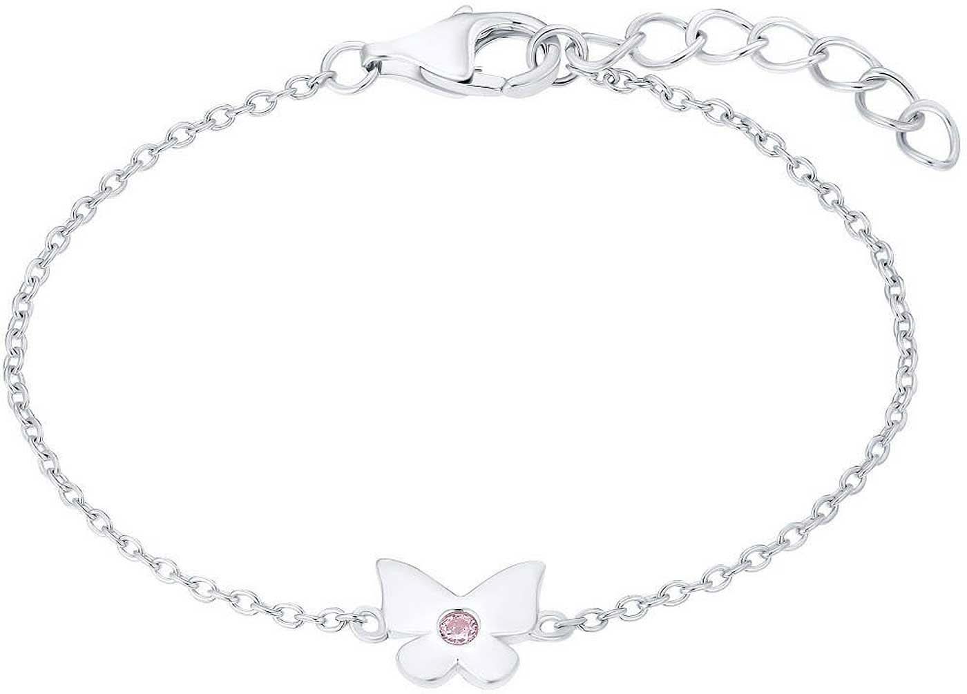 Silberfarbenes Armband mit Schmetterling-Anhänger und rosa Schmuckstein