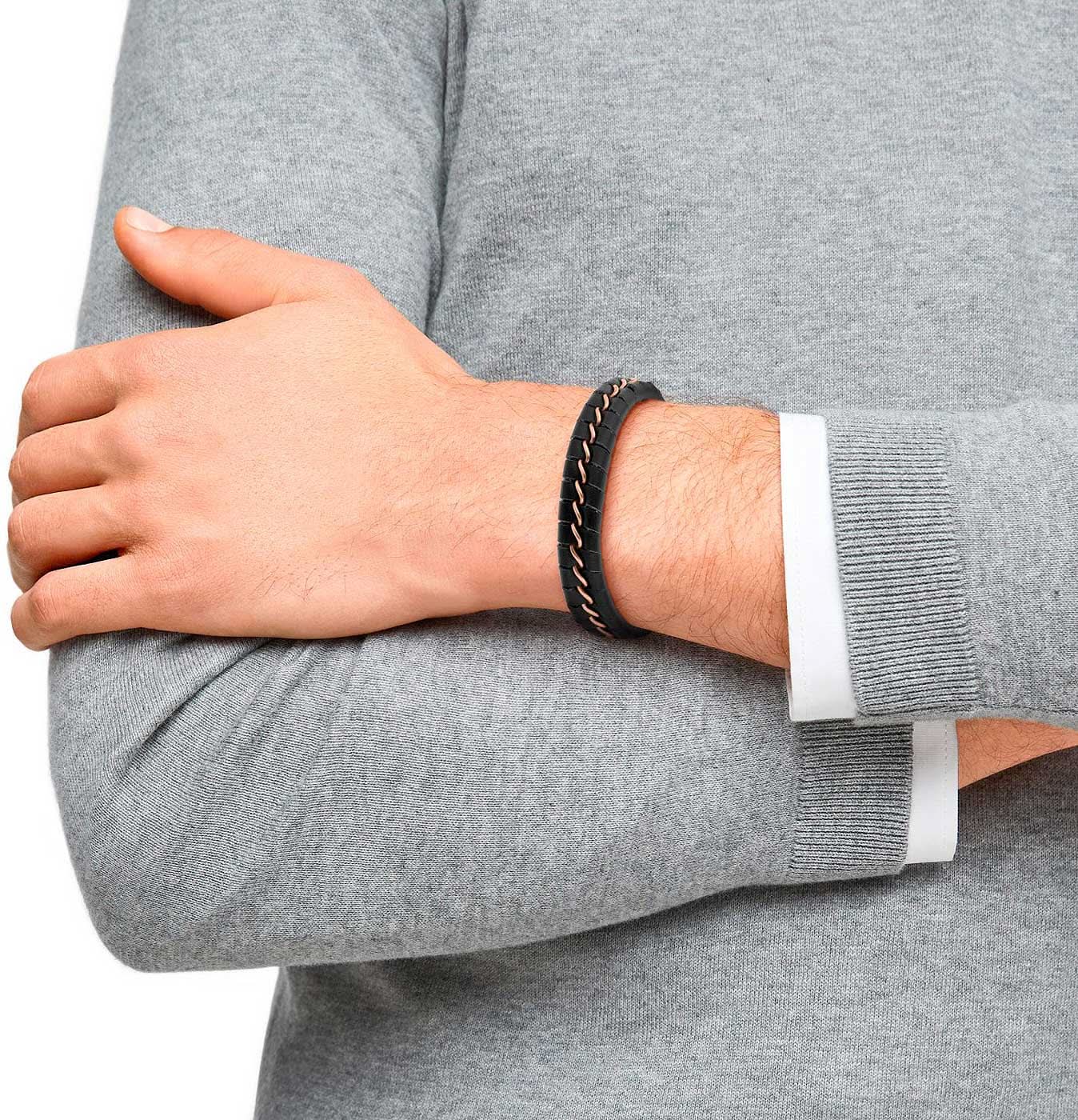 Braided leather bracelet with stainless steel, s.Oliver, Model 2037990