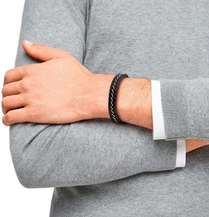 Braided leather bracelet with stainless steel, s.Oliver, Model 2037990