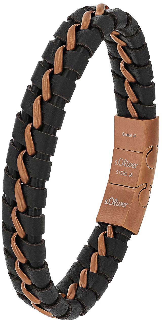 Braided leather bracelet with stainless steel, s.Oliver, Model 2037990