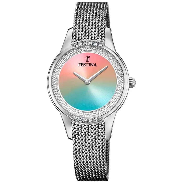 Festina Mademoiselle F20494/9 Damen Armbanduhr Mehrfarbig • Swarovski Kristallbesatz • Edelstahl-Milanaise-Armband
