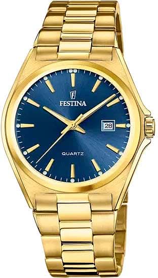Festina Classics F20555/4 Herrenuhr • Edles Gold-Design • Blaues Zifferblatt