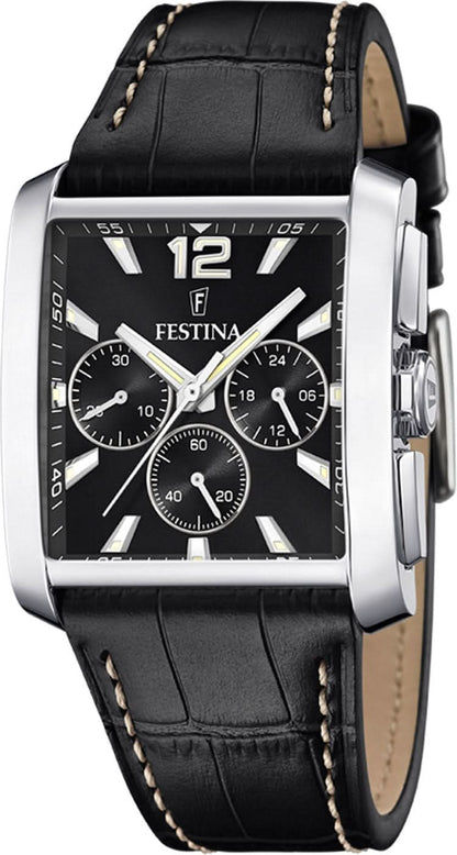 Festina On the Square F20636/4 Herrenuhr • Markantes eckiges Design • Schwarzes Lederband