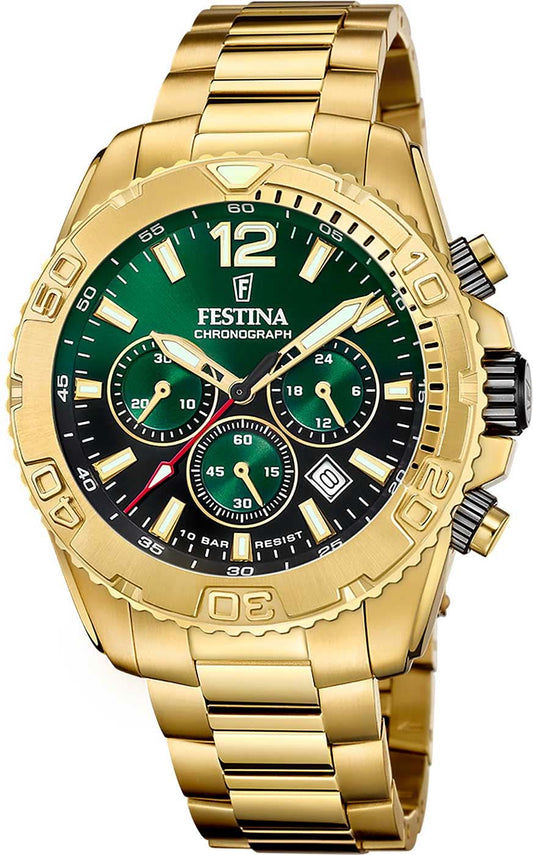 Festina Timeless Chronograph F20684/3 Herrenuhr • Goldfarbenes Edelstahl • 10 ATM