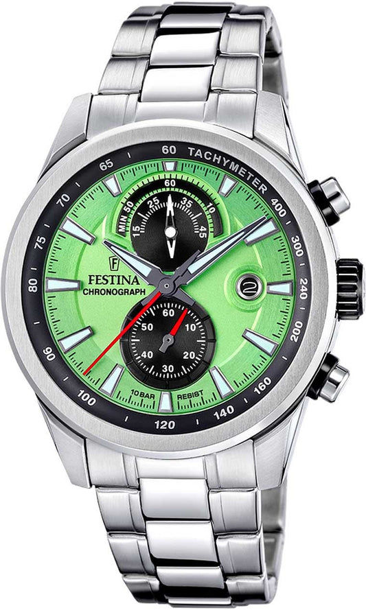 Festina Timeless Chronograph F20694/3 Herrenuhr • Sportliches Design • Grünes Zifferblatt