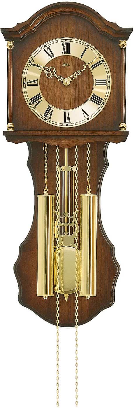 AMS Wanduhr 66x27x11 cm Holz • Mechanisches Pendel-Uhrwerk • Bim-Bam Schlagwerk