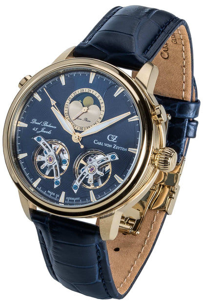 Carl von Zeyten Durbach CVZ0060GBLS Herrenuhr Gelbgold-Blau • Mondphase • Automatikwerk