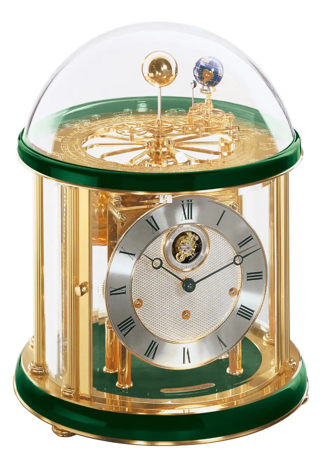 Hermle Tellurium Tourbillon Messing 23069-V30352 Tischuhr • vergoldetes Tourbillon • Tellurium mit Mondphase