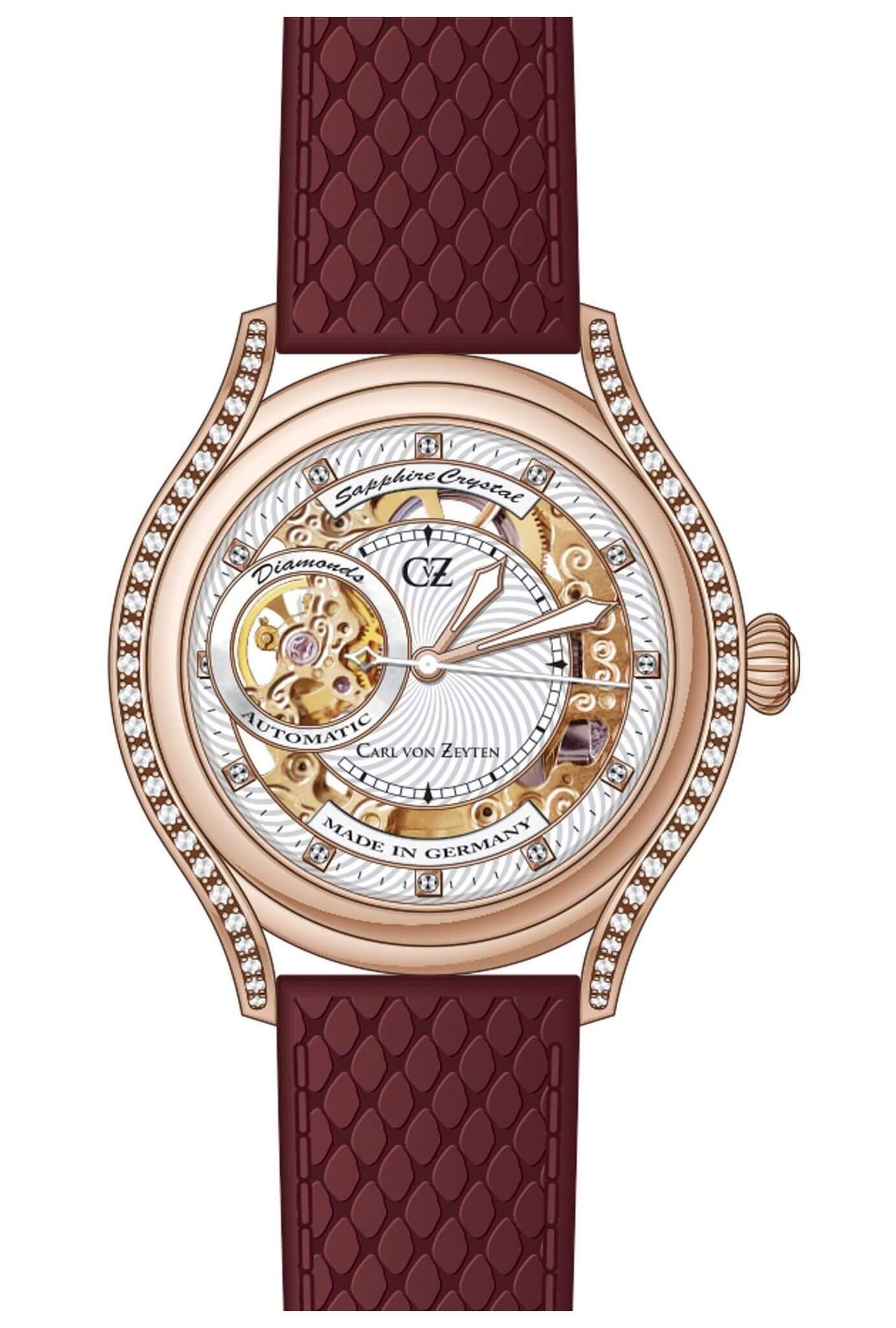 Carl von Zeyten Seewald CVZ0069RWHS Damen Armbanduhr Roségold • Automatikwerk Kaliber 411 • 116 Swarovski-Steine