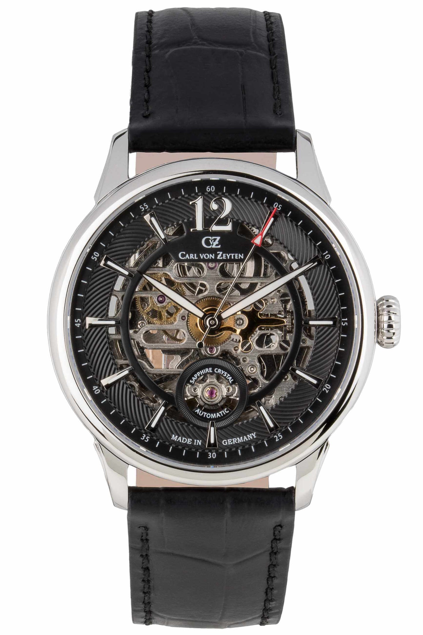 Carl von Zeyten Schramberg CVZ0080BKS Herrenuhr Schwarz-Silber • Automatik Skelettuhrwerk • 5 ATM wasserdicht