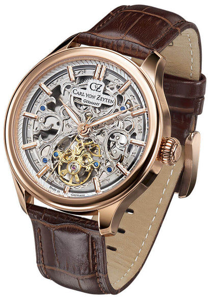 Carl von Zeyten St.Georgen CVZ0014RSLS Herrenuhr Roségold Braun • Automatikwerk • Skelett-Zifferblatt