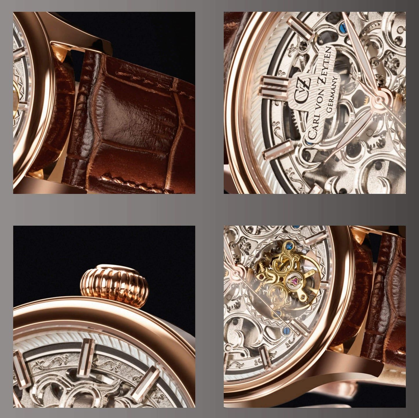 Carl von Zeyten St.Georgen CVZ0014RSLS Herrenuhr Roségold Braun • Automatikwerk • Skelett-Zifferblatt, Bild 2