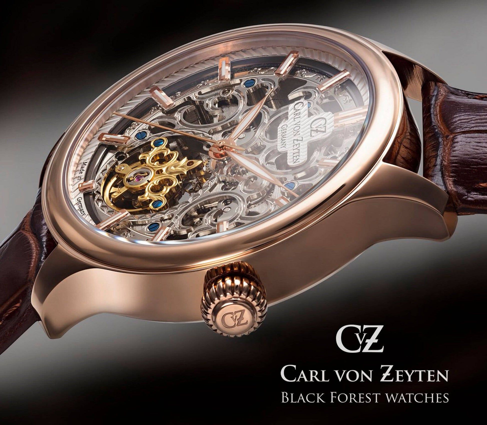 Carl von Zeyten St.Georgen CVZ0014RSLS Herrenuhr Roségold Braun • Automatikwerk • Skelett-Zifferblatt, Bild 4