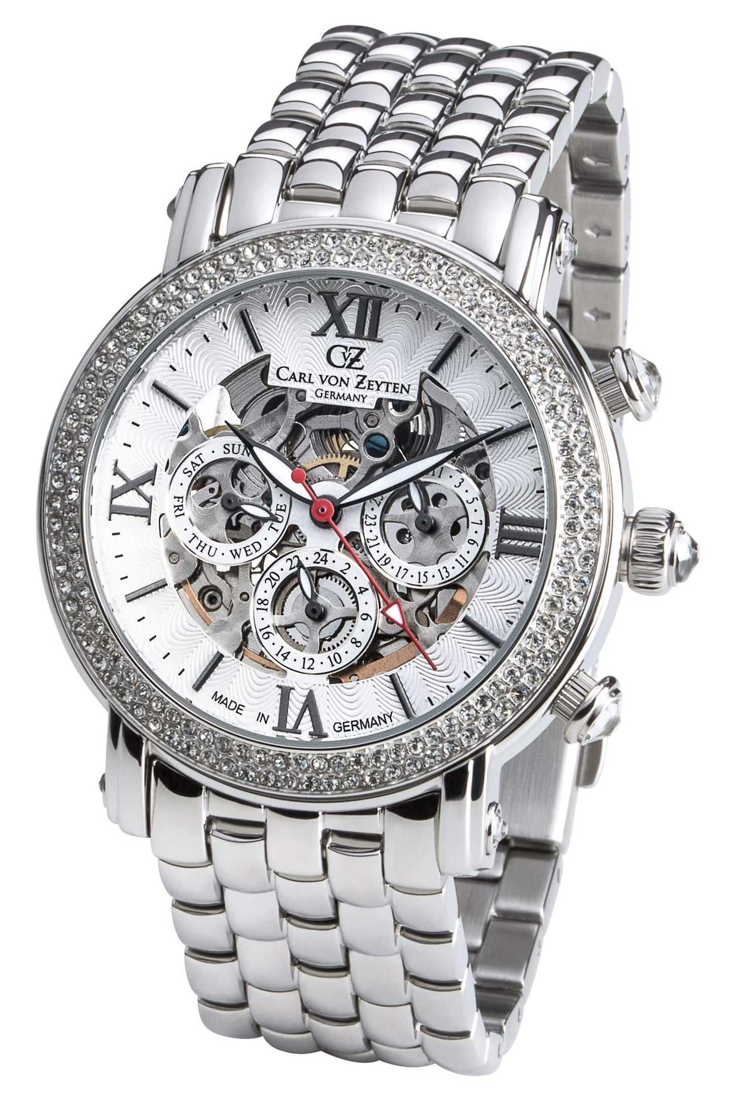 Carl von Zeyten Kniebis CVZ0062WHMS Damen Armbanduhr Silber • Automatik Skelettuhrwerk • Saphirglas