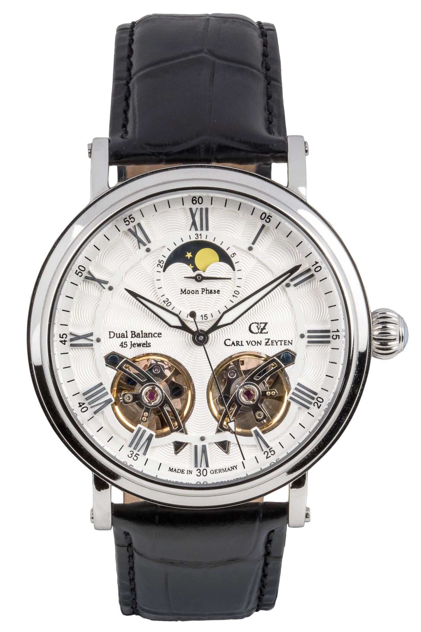 Carl von Zeyten Murg CVZ0054SLSR Herrenuhr Schwarz Silber • Automatikwerk mit Mondphase • Saphirglas