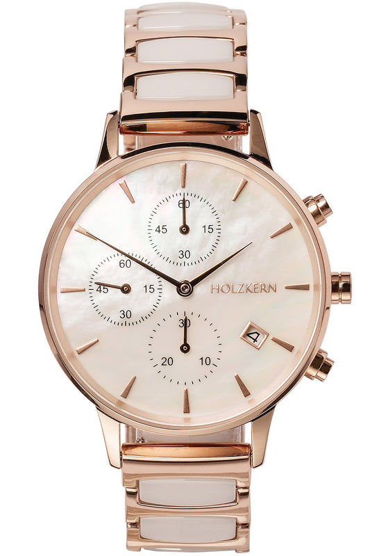 Holzkern Shiny Damenuhr Roségold • Chronograph • Japanisches Quarzwerk