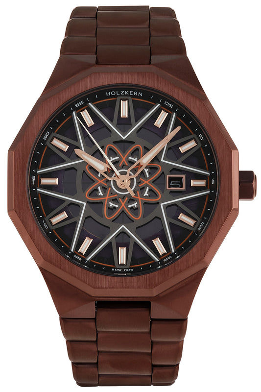 Holzkern Herrenuhr mit braunem Holzband und schwarzem Sternen-Dial