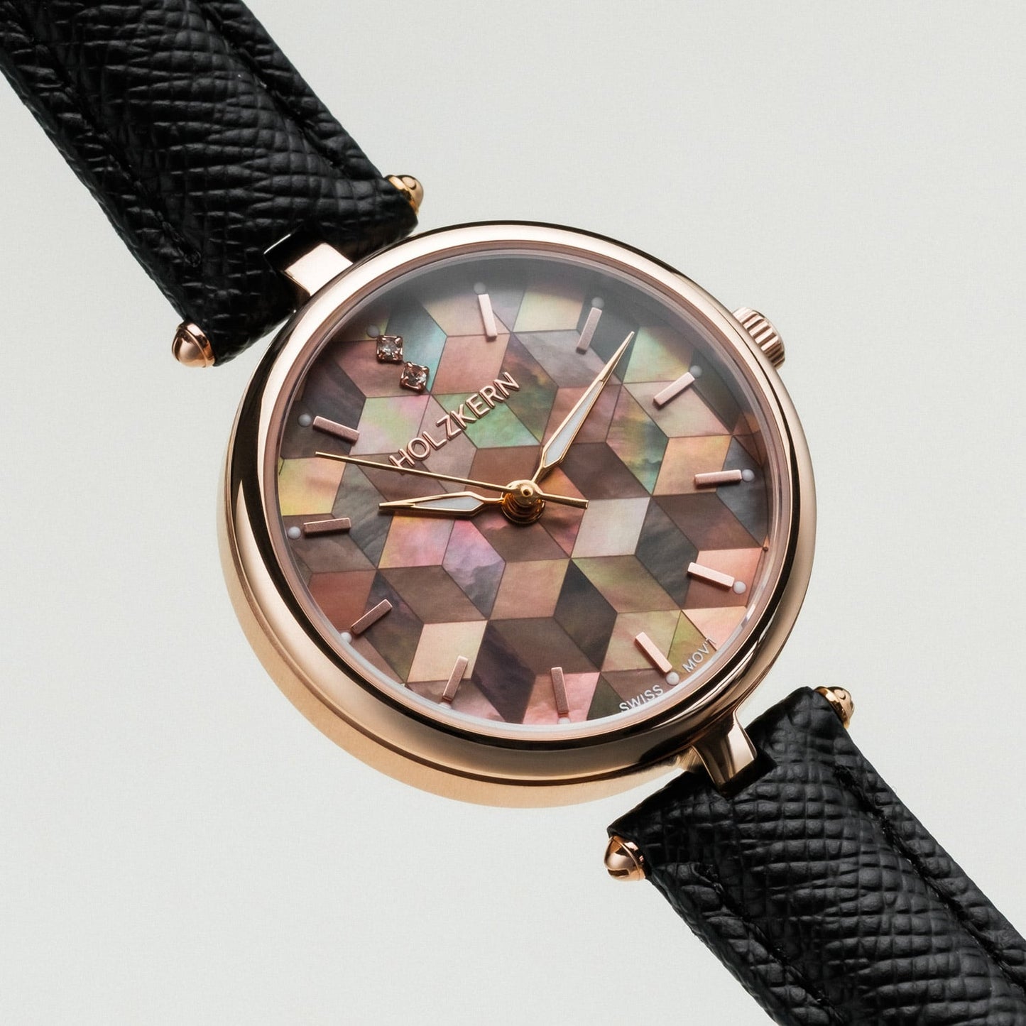 Holzkern Mirrormaze Damenuhr Roségold • Schweizer Quarzwerk • Perlmuttzifferblatt, Bild 2