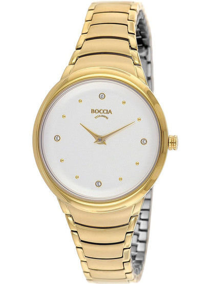 Boccia Titanium 3276-14 Damen Armbanduhr Gold • Mineralglas • Reintitan-Armband