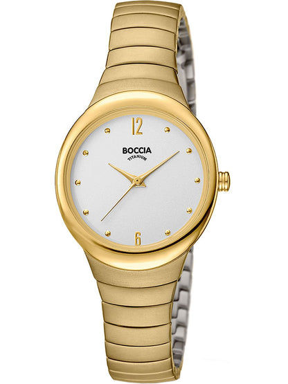 Boccia Titanium 3307-02 Damen Armbanduhr Goldfarben • Titan-Gliederarmband • Mineralglas