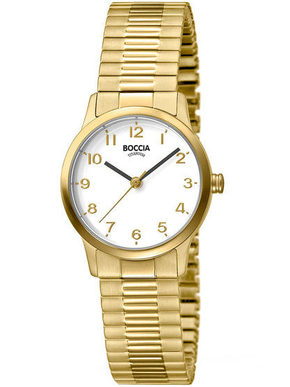 Boccia Classic 3318-02 Damen Armbanduhr Goldfarben • Titan-Zugband • Mineralglas