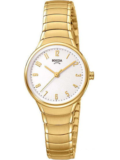 Boccia Titanium 3319-03 Damen Armbanduhr Goldfarben • Titan-Gliederband • Mineralglas