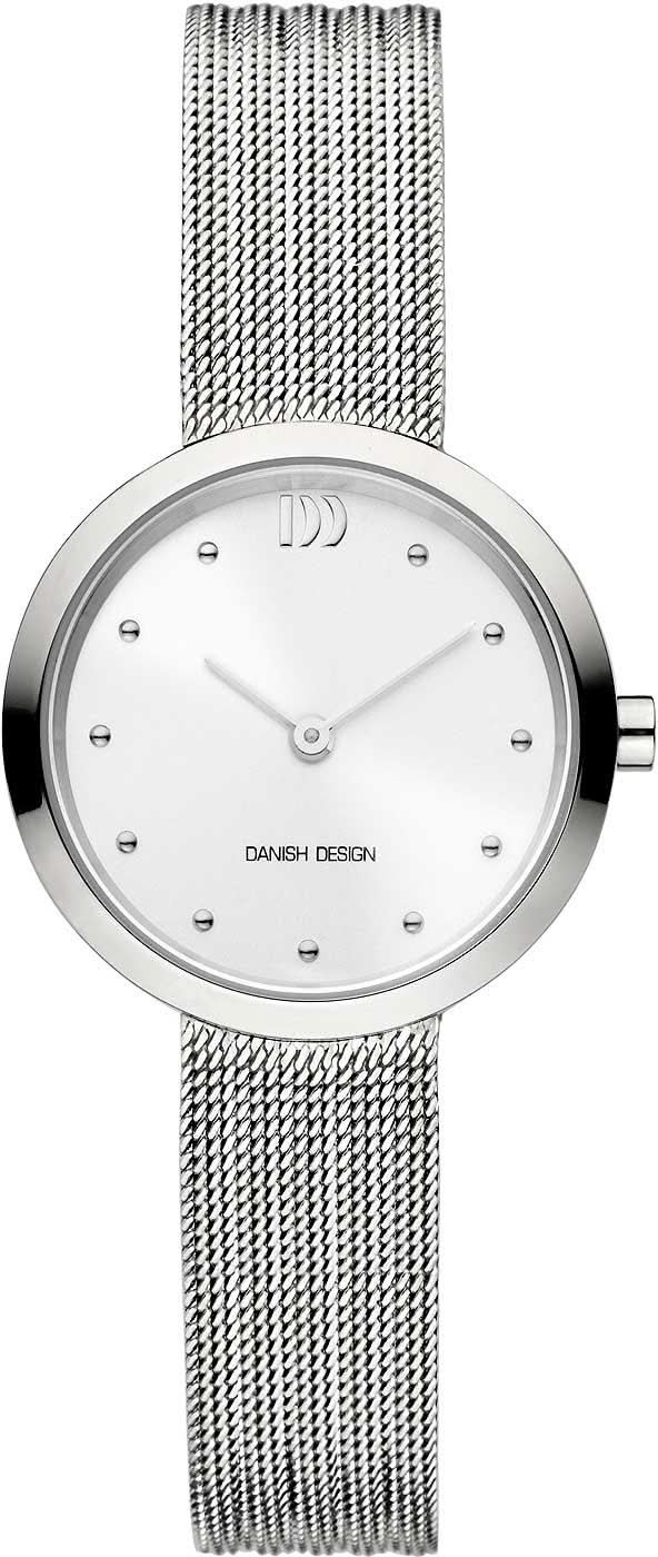Danish Design Damenuhr mit silbernem Mesharmband und weißem Zifferblatt, rundes Design
