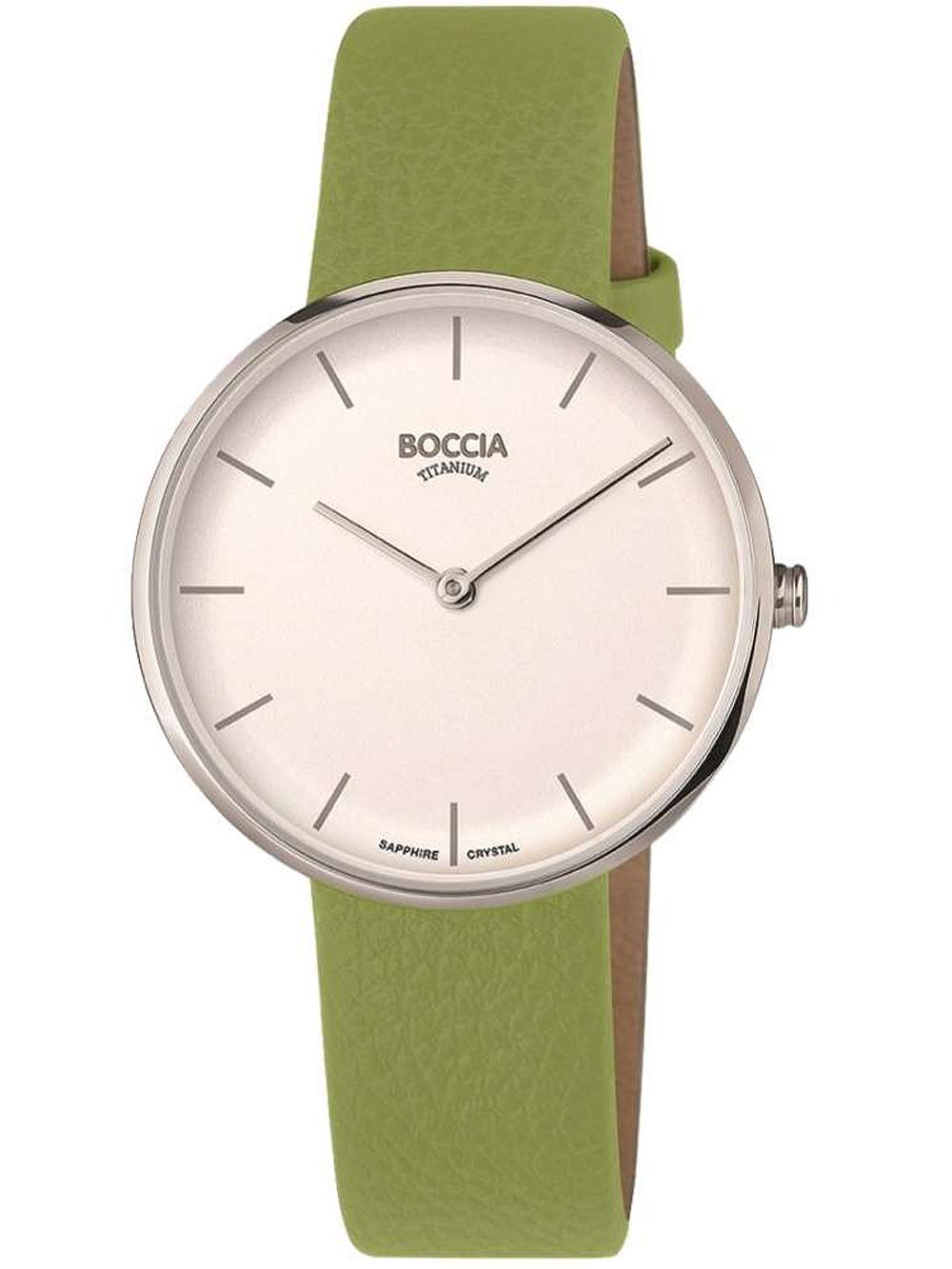 Boccia 3327-07 Damen Armbanduhr Titan Grün • Saphirglas entspiegelt • Veganes Lederarmband