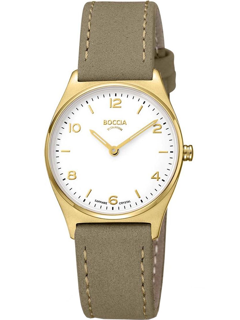 Boccia Mooie 3338-03 Damen Armbanduhr • Reintitan Goldplattiert • Saphirglas